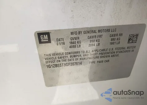 2016 Chevrolet Malibu Ls from USA, damaged, VIN 1G1ZB5ST8GF207614